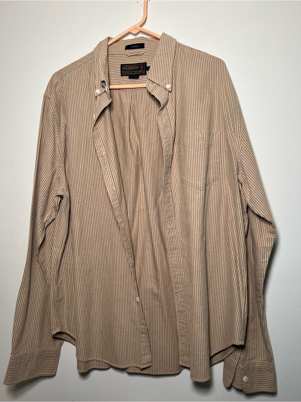 Pendleton Lowell Striped Button Down Shirt Tan Beige XL 100% Cotton - Picture 6 of 16